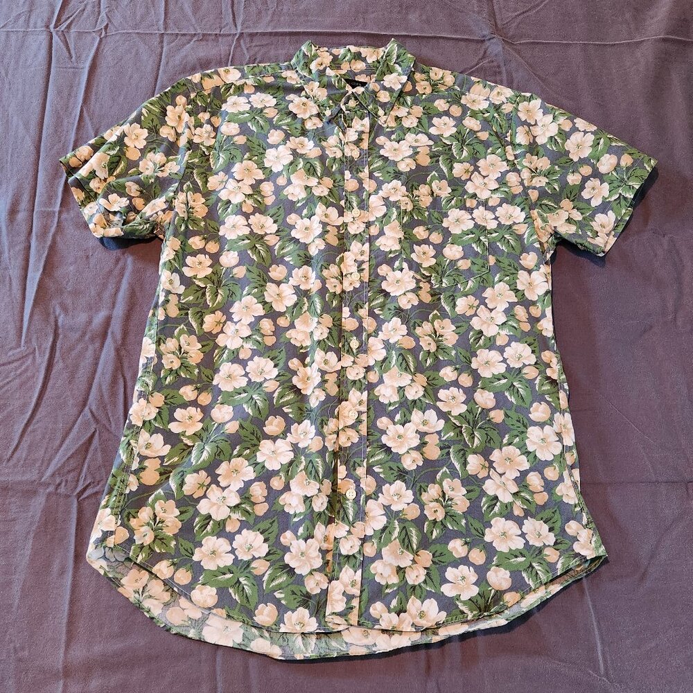 Men's J Crew Floral Short Sleeve Button Down in Blue/Green/White, Size M
